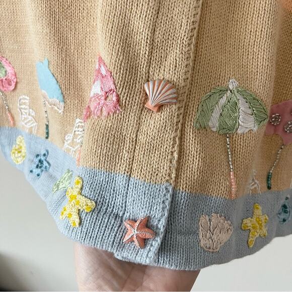 Story Knits Cardigan Sweater Striped Embroidered Details Beach Women size L - Picture 6 of 12